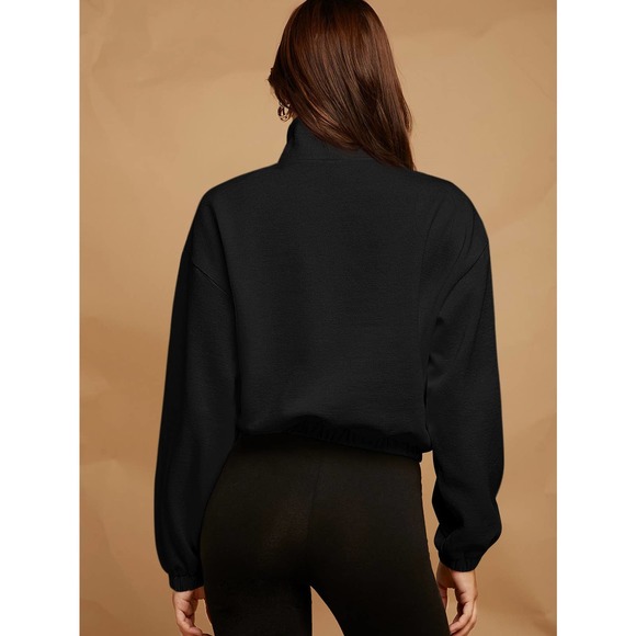 minimalist Drop Shoulder Zip Half Placket Sweatshirt - Picture 3 of 11